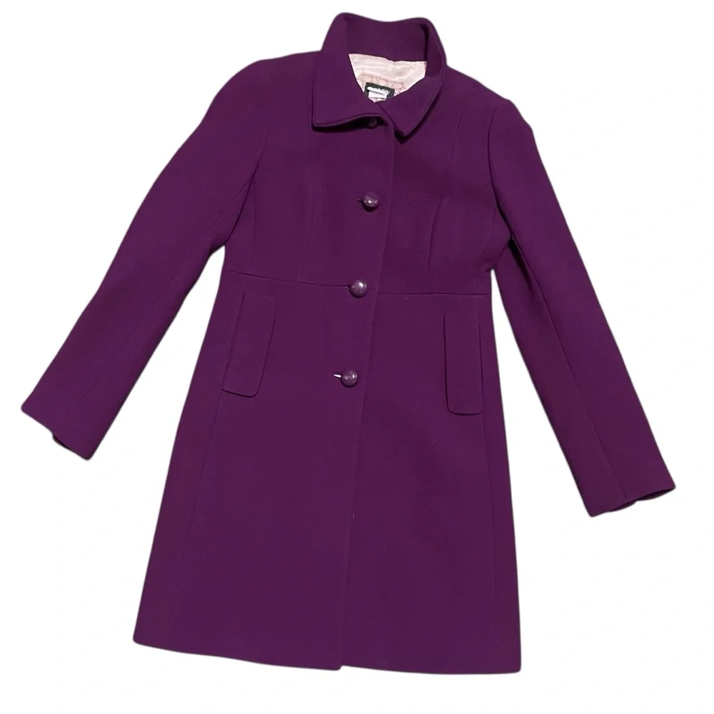 J.Crew Lady Like Purple Wool Overcoat‎ Sz 0 Preppy Office Retro Elegant Feminine - Picture 4 of 11